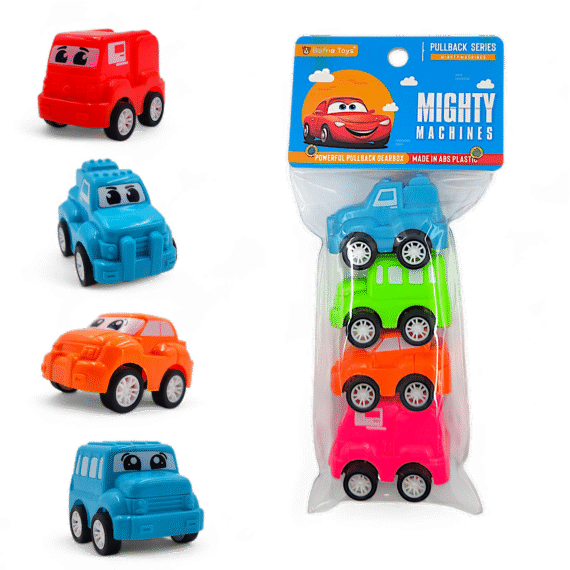 Mighty Machines Pullback Cars for Kids – Assorted Cartoon Toy Cars by Bafna Toys