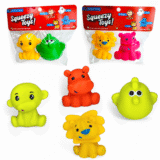 Jungle Animal Squeezy Toys Family Pack - 6 soft rubber sensory toys for kids with storage pouch