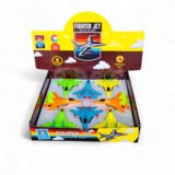 Colorful friction-powered fighter jet toy set for kids with 8 mini jets in green, yellow, orange, and blue – push-and-go action, no batteries needed