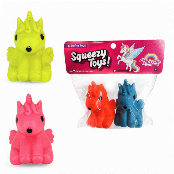 Colorful Unicorn Squeezy Toys for Kids – Set of 3 Non-Toxic Soft Rubber Toys from Bafna Toys