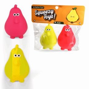 Pear squeezy toys for kids - soft rubber fruit-shaped sensory toys in vibrant colors