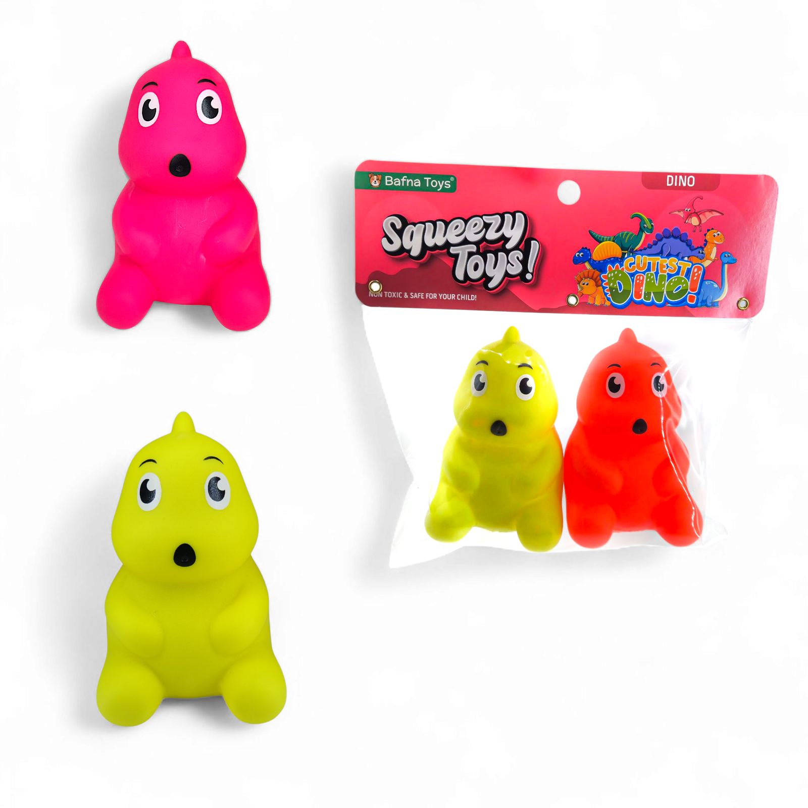 Soft and colorful dino squeezy toys for kids – 2-pack from Bafna Toys