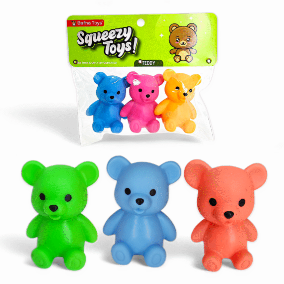 Teddy squeezy toys for kids - bright colored soft rubber teddy bears for sensory play