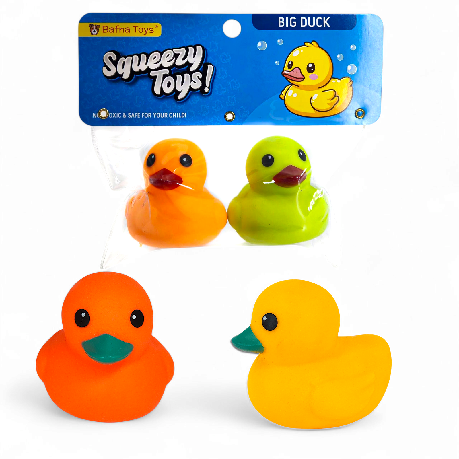 Big duck squeezy toy in bright colors – safe rubber toy for kids by Bafna Toys