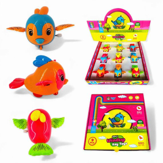Windup Bird Key Toy in vibrant colors by Bafna Toys