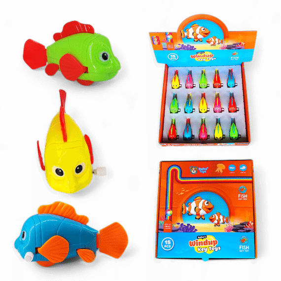 Colorful Fish Windup Toy – 3 fish models with wind-up keys for kids