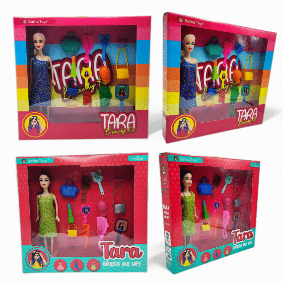 Tara Beauty Kit Doll with fashion accessories and beauty toys in colorful packaging by Bafna Toys