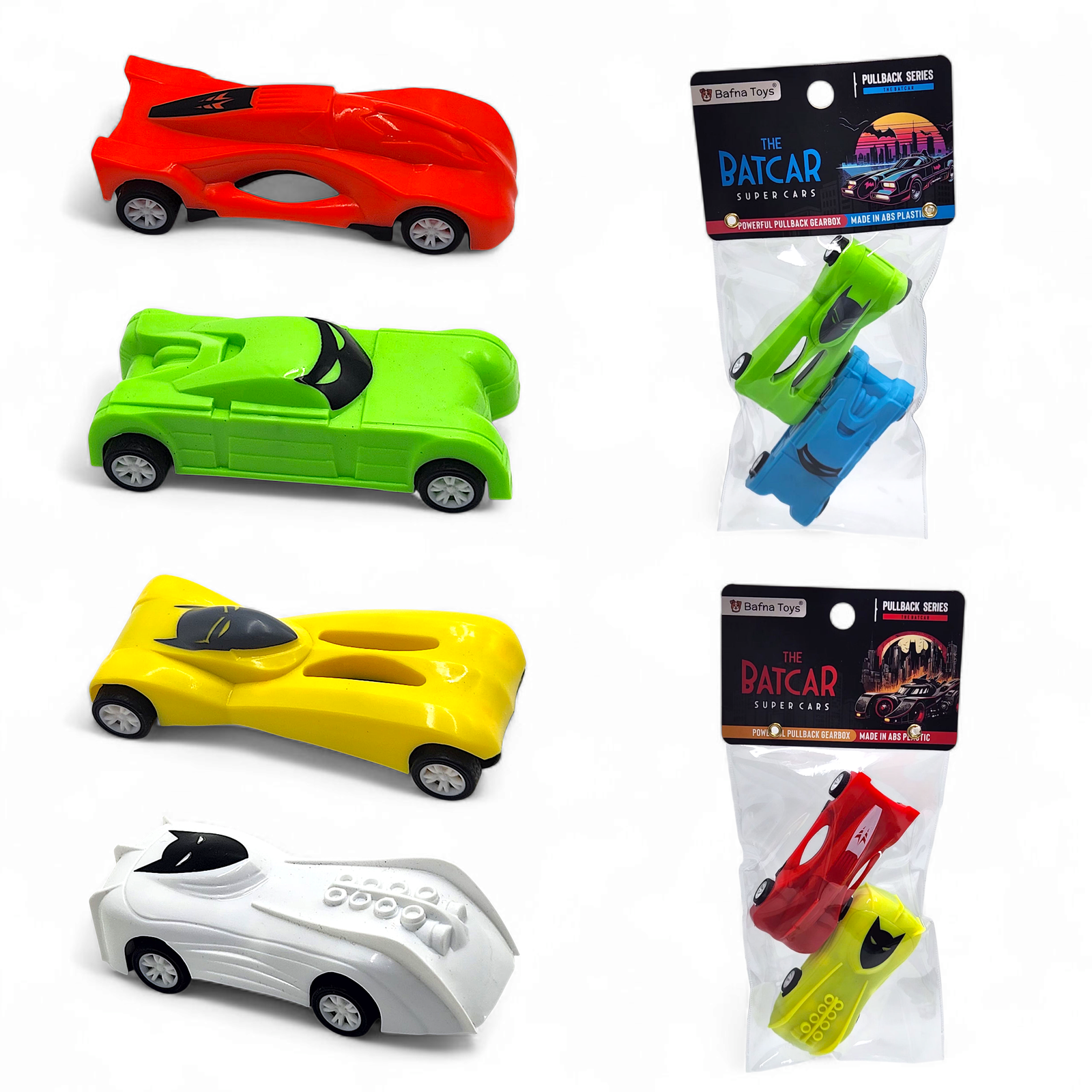 Batcar pull back toy cars for kids – assorted supercar models in dual pack by Bafna Toys